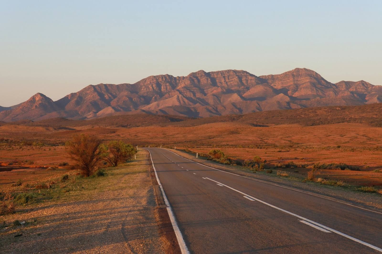 Road leading towards the red ranges of the Flinders